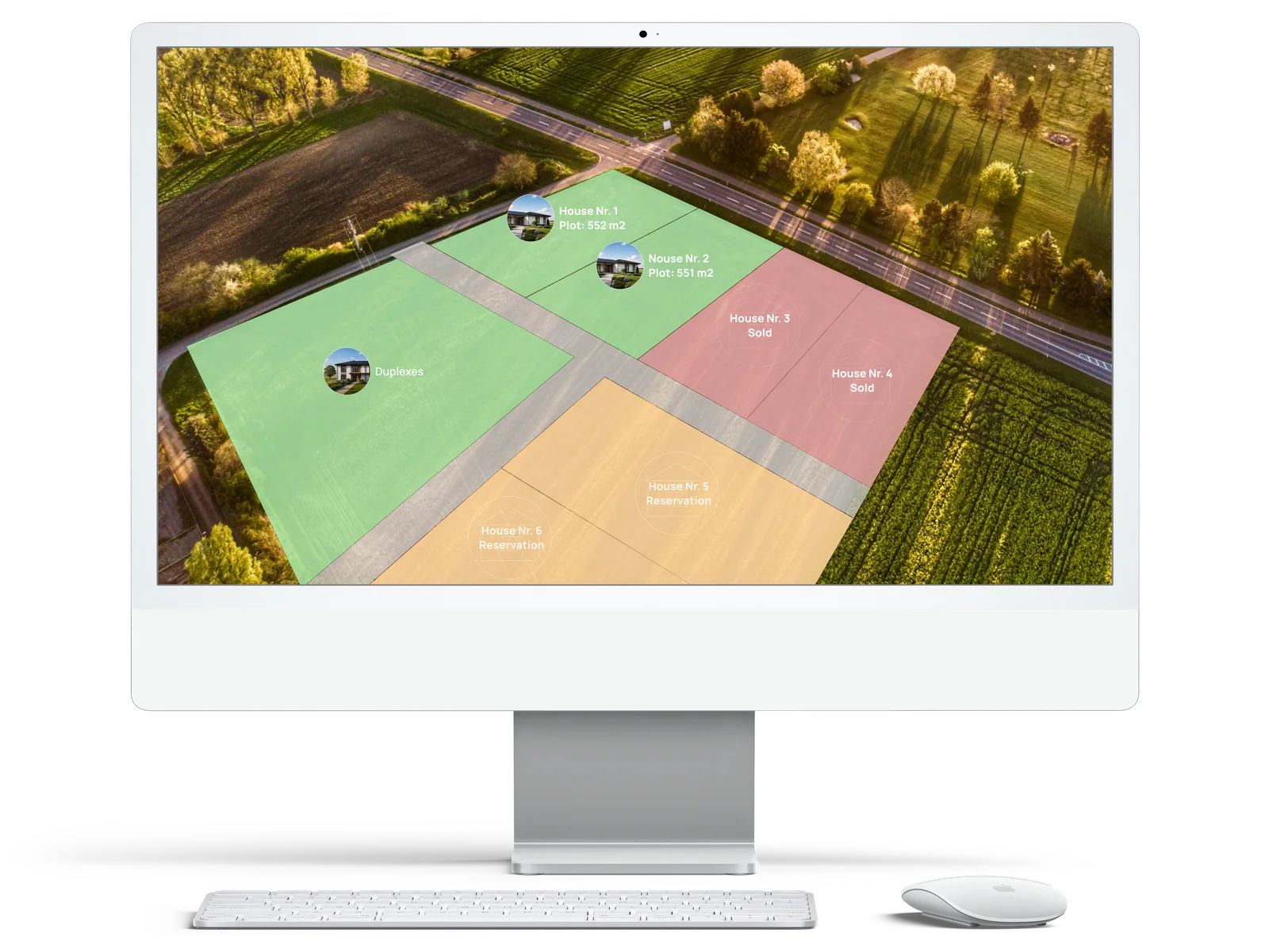 Lot layout on an aerial photo