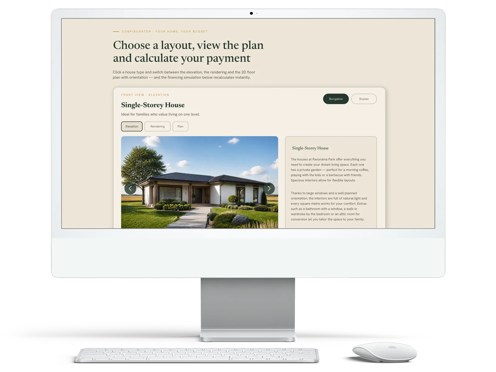 Home configurator on a project website